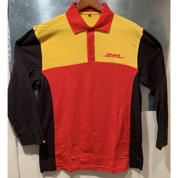 DHL Rugby Cotton Blend 3 Button Polo LONG Sleeve Mens Medium NWOT